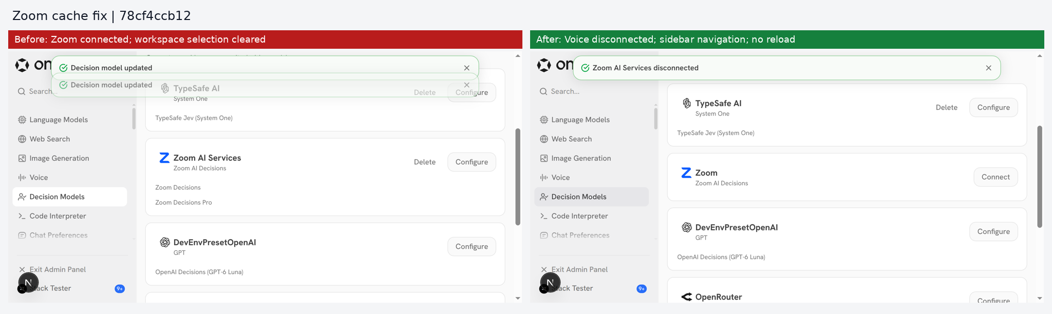 Zoom card before and after Voice disconnect
